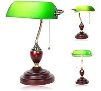 Lampada da Tavolo in Vetro Verde Smeraldo, Base in Legno, Lampada da Banchiere Classica degli Anni '20, Paralume Regolabile A 360 Gradi, Lampada da Scrivania A LED con Interruttore A St