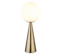 Lampada da tavolo, lampada da comodino, lampada da lettura, lampada da salotto, lampada da comodino, lampada da camera da letto, forma conica, metallo, sfera di vetro bianca color ottone, 1x E27, H 49