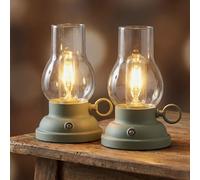 Lampada da tavolo Lampada da tavolo a batteria ricaricabile USB dimmerabile Lampada da comodino Lampada a tempesta Touch dimmer, opale, LED 1W 65Lm bianco caldo, LxPxH 12,5x10,7x17,5 cm, set da 2