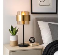 Lampada Da Tavolo Lampada Da Notte Nera In Vetro Con Anello In Ottone LED Retro