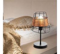 Lampada Da Tavolo Lampada Da Notte Rattan Marrone Griglia Nera LED