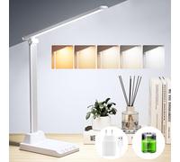 Lampada da Tavolo, Lampada da Scrivania con 2500mAh Batteria, Lampada da Tavolo Senza Fili, 5 Modalità di Luce x 10 Livelli di Luminosità, USB Lampada Scrivania, Timer 30/60min Lampada Led da Tavolo