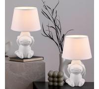 Lampada da tavolo Lampada da tavolo Lampada da notte Lampada da comodino, interruttore a cavo design scimmia paralume in tessuto bianco opaco in ceramica, 1x attacco E14, DxH 17x27cm, set di 2
