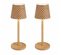 Lampada da tavolo Lampada da tavolo per interni soggiorno bambù CCT naturale LED touch dimmer batteria ricaricabile dimmerabile USB, bianco caldo-bianco freddo, DxH 11x33 cm, set di 2
