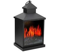 Lampada da Tavolo Lanterna in Metallo 3 Led con Effetto Fuoco Camino Timer e Gancio Grundig Colore Nero, Altezza 36 cm (20 x 16 x 36 cm)