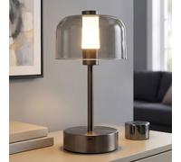Lampada Da Tavolo LED Batteria a Fungo Dimmerabile Nero Opaco Toccare Cct H 25cm