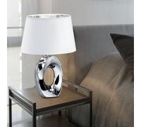 Lampada Da Tavolo LED In Tessuto Argento-Bianco Per Camera Da Letto In Ceramica