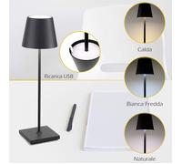 Lampada da tavolo led ricaricabile poldina oro nera bianca grigia 4000k 6400k ok [EEK: A++]