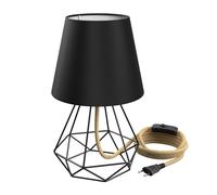 Lampada da tavolo LEKA switch paralume in canapa nero struttura a forma di