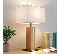 Lampada da tavolo Lindby Garry, a 2 luci, bianco, legno, 53 cm, E27 LINDBY