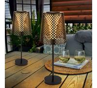 Lampada da Tavolo Luce per Esterni Solare Giardino Cortile LED Effetto Nero 2x