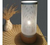 Lampada da Tavolo Lume Comodino Legno e Metallo Bianco Design Moderno Abatjour