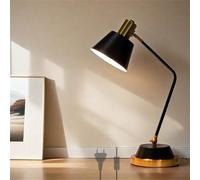 Lampada da Tavolo Moderna Regolabile Protezione Occhi Lampada da Scrivania Dimmerabile con Paralume Metallo Lampada da Lettura E27 con Spina & Interruttore Illuminazione da Tavolo per Camera (Nero)