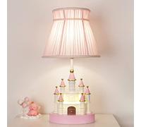 Lampada da tavolo per bambini Cartoon Lampada da comodino castello rosa Lampada da comodino moderna a forma di castello a forma di castello con paralume in tessuto Lampada da comodino per la camera de