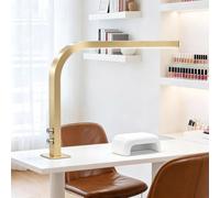 Lampada da tavolo per onicotecniche, a forma di L, portatile, per estetiste | 48W, 3000K-6000K, dimmerabile, regolazione tramite manopola, senza ombre, per manicure, ciglia, tatuaggi(Gold)