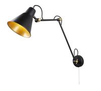 Applique Snodabile Moderna Swinf Arm Acciaio Nero Oro 1 Luce E27