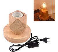 Lampada da Tavolo retrò, da Lettura, da Comodino con Base in Legno a Forma di Diamante Accanto a Metallo Nero Opaco, Attacco E27, Cavo con Interruttore, Comodino Vintage