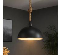 Lampadario Sospeso Da Cucina Nero Con Corda Di Canapa Marrone Retro In Metallo [EEK: Non valutato]