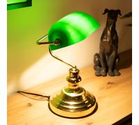 Lampada Da Tavolo Retro In Ottone Con Paralume Verde LED