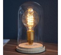 Lampada Da Tavolo Rotonda Ø15Cm Design Bauhaus Elegante Legno Vetro