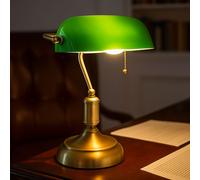 Lampada da Tavolo Scrivania Banchieri Ottone Antico Vetro Verde LED H 36 CM