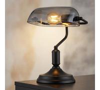 Luce da Tavolo Lampada Banchiere Scrivania Vintage Vetro Fumé Nero L 25 CM [EEK: Non valutato]