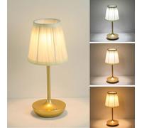 Lampada da Tavolo Senza Fili Luce da Tavolo dimmerabile con Interruttore a sfioramento Lampada da Comodino Ricaricabile da 1800mAh con Paralume in Tessuto Lampada da Tavolo,d'oro