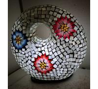 Lampada da tavolo sferica a ciambella in resina e mosaico con fiori colorati