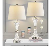 Lampada da tavolo touch control per camera da letto a 3 vie, dimmerabile, colore bianco, comodino, set da 2 con 2 porte di ricarica USB (lampadine incluse)