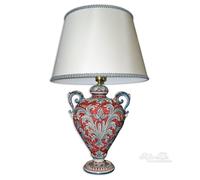 Lampada da tavolo vaso in ceramica di Caltagirone fatta a mano bordò e blu lume