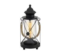EGLO lampada da tavolo Bradford, lampada da tavolo vintage a uno punto luce, lanterna, lampada da comodino in acciaio, nero, trasparente, presa E27, interruttore incl