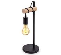 Lampada da Tavolo Vintage, Lampada da Tavolo in Metallo Nero e Legno, Design Elegante e Minimale Lampada da Comodino Nero, E27 Lampada da Scrivania Industriale per Soggiorno, Camera da Letto