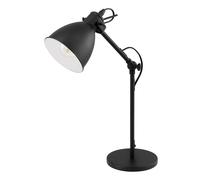 EGLO Lampada da tavolo Priddy, lampada da tavolo in design industrial vintage a uno punto luce, lampada retrò, lampada da notte in acciaio, nero, bianco, E27, incl interruttore