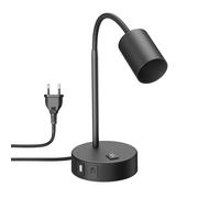 ledscom.de Lampada da tavolo WAIKA, collo d'oca, interruttore, rotonda, nero, USB-A, USB-C, 1x GU10 max. 15W