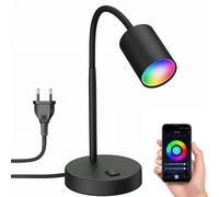 Lampada da tavolo WAIKA con collo d'oca e interruttore nero opaco incl. Smart