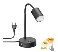 ledscom.de Lampada da tavolo WAIKA, nera, USB-A, USB-C, incl. lampada LED GU10 (dimmer a 3 livelli, bianco caldo, 5,8W, 500lm)
