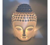 Lampada da tè in ceramica a forma di testa di Buddha, bruciatore di aromaterapia con testa e statua di Buddha, lampada a cera per arredamento domestico, diffusore di oli essenziali a forma di testa di