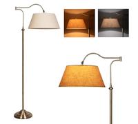 Lampada da terra a braccio oscillante, lampade da terra in ottone per il soggiorno con braccio a sbalzo regolabile a 180°, paralume in lino beige, lampada da terra per camera da letto ufficio studio