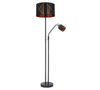 Lampada da terra a LED con lampada da lettura, faretto da soffitto dimmerabile con telecomando, cambio colore RGB, tessuto in metallo nero oro, lampada da lettura flessibile, 1x 8,5W 806lm 1x 4,8W 470