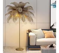 Lampada da terra a LED con treppiede in piume di struzzo naturale dimmerabile - Decorazione ideale per soggiorno, casa e ufficio - Luce da lettura perfetta
