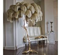 Lampada da Terra A LED in Resina con Treppiede Dimmerabile in Piuma di Struzzo Naturale - Decorazione Ideale per Soggiorno, Casa E Ufficio - Luce da Lettura Perfetta È così, Camel, 60x55cm