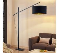 Lampada da terra ad arco Arcchio Mossa, 200 cm, nero-oro, tessuto Arcchio