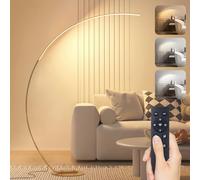 Lampada da Terra ad Arco LED, 25W Dimmerabile Piantana Salotto con Telecomando Magnetico, 2000Lm, Funzione Memoria, Lampada da Lettura Moderna per Soggiorno, Camera da Letto, Ufficio, D'oro, 165cm