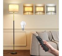 Lampada da Terra ad LED - 12W Piantana da Lettura Regolabile con Telecomando & LED E27 per Soggiorno, Cordone a strappo, 3 Temperature di Colore, Camera da Letto, Ufficio - Oro Nero