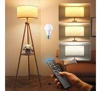 Lampada da Terra ad Treppiede LED con Ripiani Portaoggetti - 12W Piantana da Lettura Solido Regolabile con Telecomando & LED E27 per Soggiorno, 3 Temperature di Colore, Camera da Letto, Ufficio (Noce)