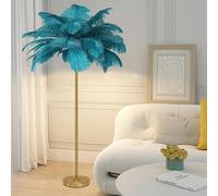 Lampada da Terra con Piume, Lampada da Terra con Piume di Struzzo Naturale, Lampada Decorativa Semplice per Camera da Letto e Soggiorno, Corpo Lampada Dorato, Dimmerabile in 3 Colori con Lampadina L