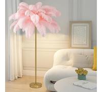 Lampada da Terra con Piume, Lampada da Terra con Piume di Struzzo Naturale, Lampada Decorativa Semplice per Camera da Letto e Soggiorno, Corpo Lampada Dorato, Dimmerabile in 3 Colori con Lampadina L