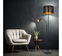 Lampada Da Terra Deckenfluter Flexo Lettura Oro Nero Tessuto H 175 Cm [EEK: Non valutato]