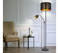 Lampada Da Terra Deckenfluter LED Flexo Spot Di Lettura Tessuto Oro Nero H 175cm [EEK: F]