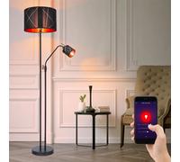 Lampada da terra a LED con lampada da lettura faretto da soffitto dimmerabile, cambio colore RGB intelligente, metallo tessuto nero oro, lampada da lettura flessibile, 1x 8,5W 806lm 1x 5W 470lm bianco